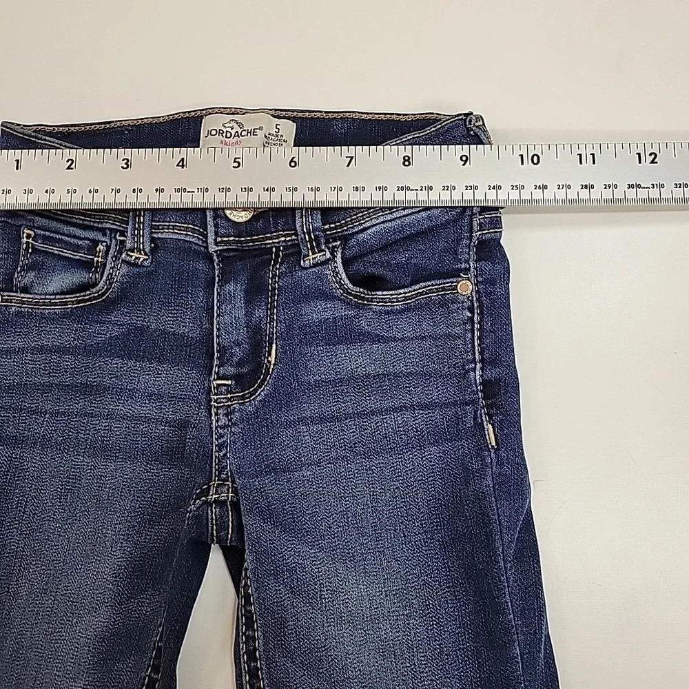 Jordache Girls Blue Skinny Jeans Size 5 Stretch Denim Medium Wash Whiskering
